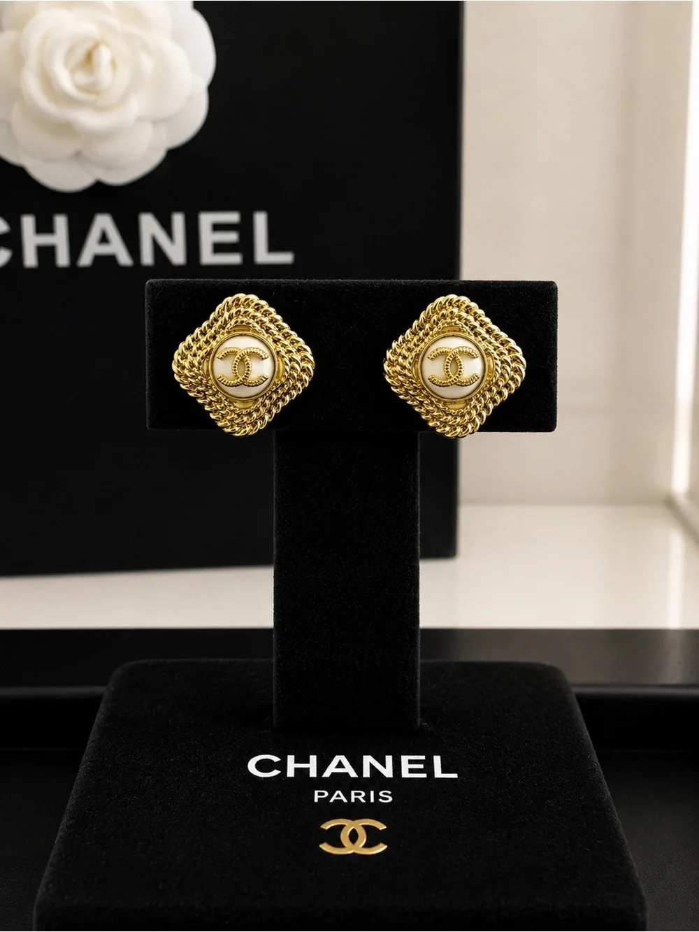 Authentic Chanel vintage Gold Braided CC Button Earrings